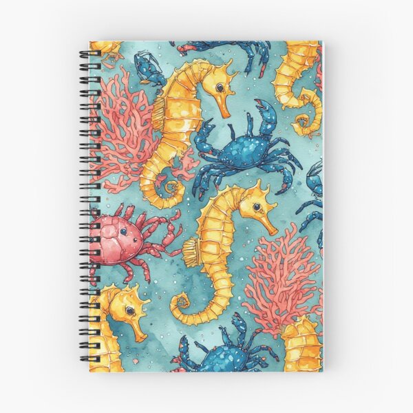 Item preview, Watercolor Ocean Wonders Golden Seahorses and Blue Crabs Pattern designed and sold by dcohea.