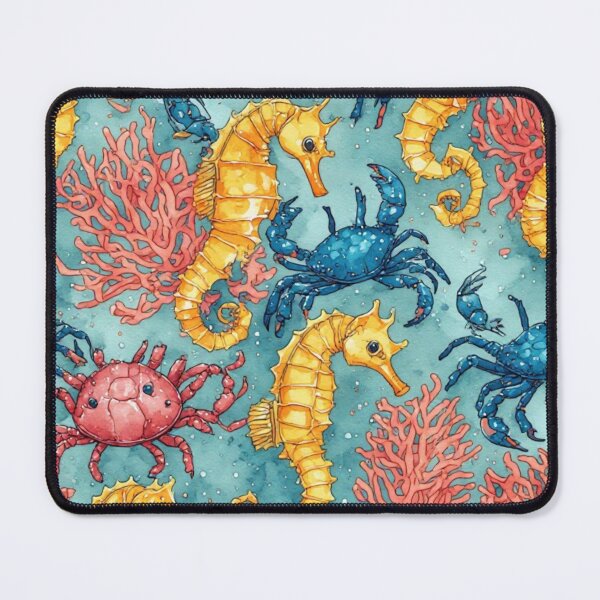 Item preview, Watercolor Ocean Wonders Golden Seahorses and Blue Crabs Pattern designed and sold by dcohea.