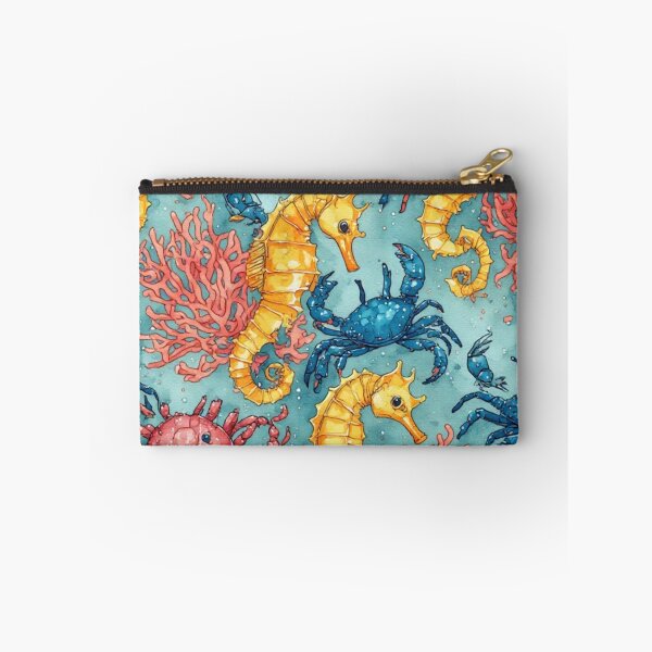Item preview, Watercolor Ocean Wonders Golden Seahorses and Blue Crabs Pattern designed and sold by dcohea.