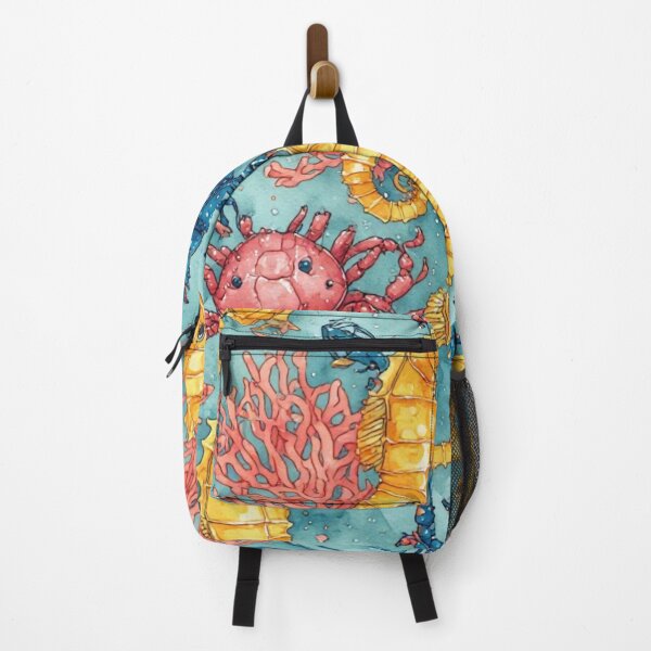 Item preview, Watercolor Ocean Wonders Golden Seahorses and Blue Crabs Pattern designed and sold by dcohea.