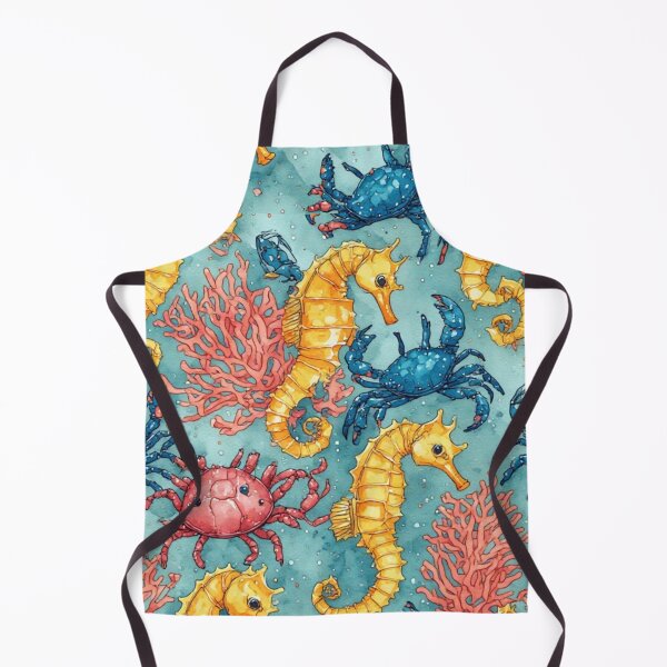 Item preview, Watercolor Ocean Wonders Golden Seahorses and Blue Crabs Pattern designed and sold by dcohea.