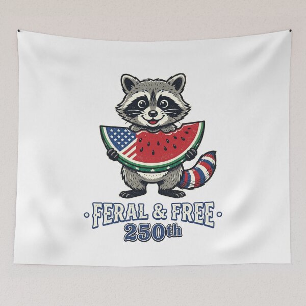 Item preview, Feral and Free 250th Raccoon America Flag designed and sold by ShopVelona.
