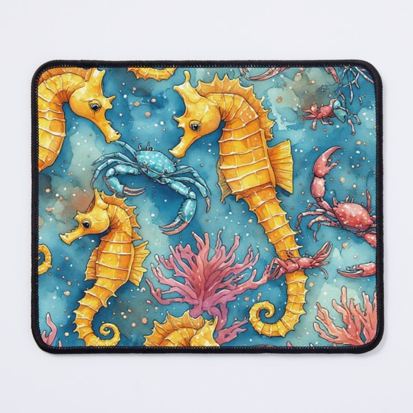Item preview, Watercolor Ocean Wonders Golden Seahorses and Blue Crabs Pattern designed and sold by dcohea.