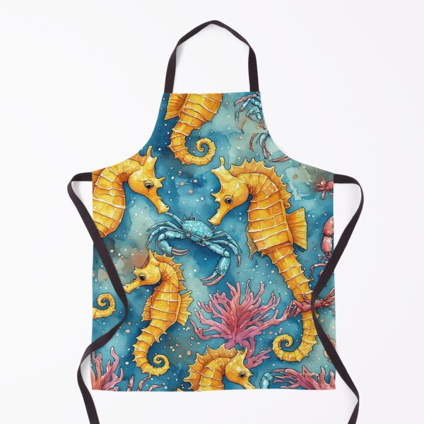 Item preview, Watercolor Ocean Wonders Golden Seahorses and Blue Crabs Pattern designed and sold by dcohea.