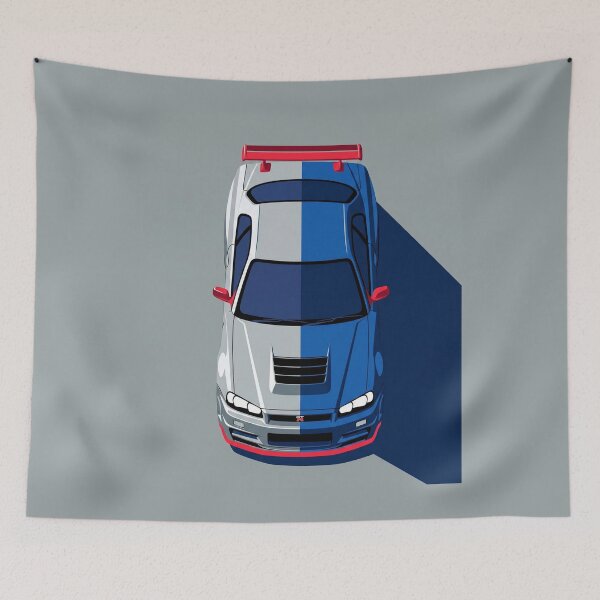 Item preview, Nissan Skyline GT-R R34 Blue and Silver JDM Top View Vector Illustration designed and sold by Motorline44.