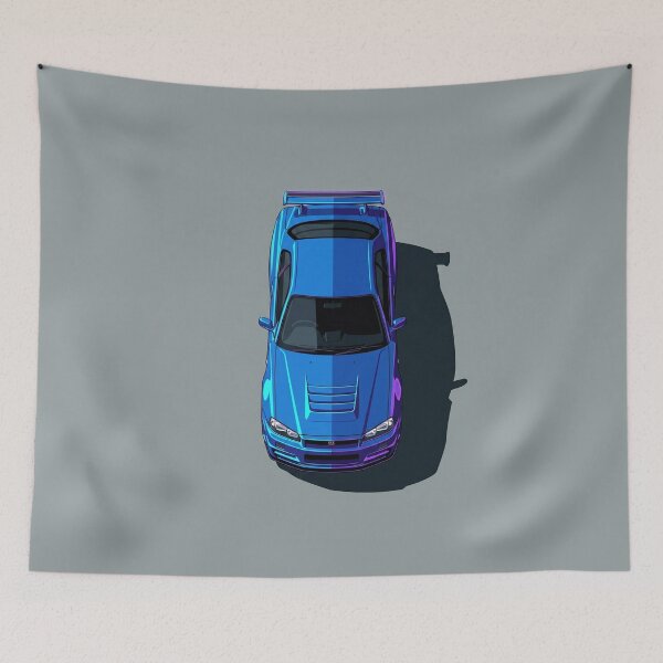 Item preview, Nissan Skyline GT-R R34 Blue and Purple JDM Top View Vector Illustration designed and sold by Motorline44.