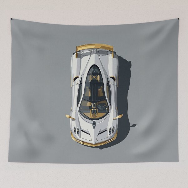 Item preview, Pagani Huayra White and Gold Hypercar Top View Vector Illustration designed and sold by Motorline44.