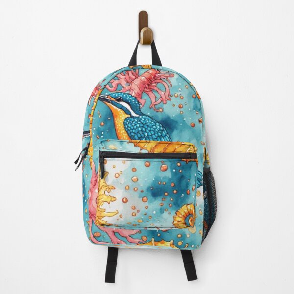 Item preview, Watercolor Coastal Fantasy Golden Seahorses and Blue Kingfishers Pattern designed and sold by dcohea.