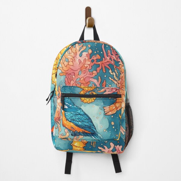 Item preview, Watercolor Coastal Fantasy Golden Seahorses and Blue Kingfishers Pattern designed and sold by dcohea.
