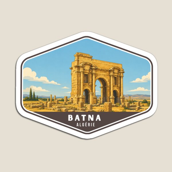 Item preview, Batna Algeria Travel Sticker – Roman Arch Timgad Illustration – Historic Landmark Art designed and sold by houcimo.
