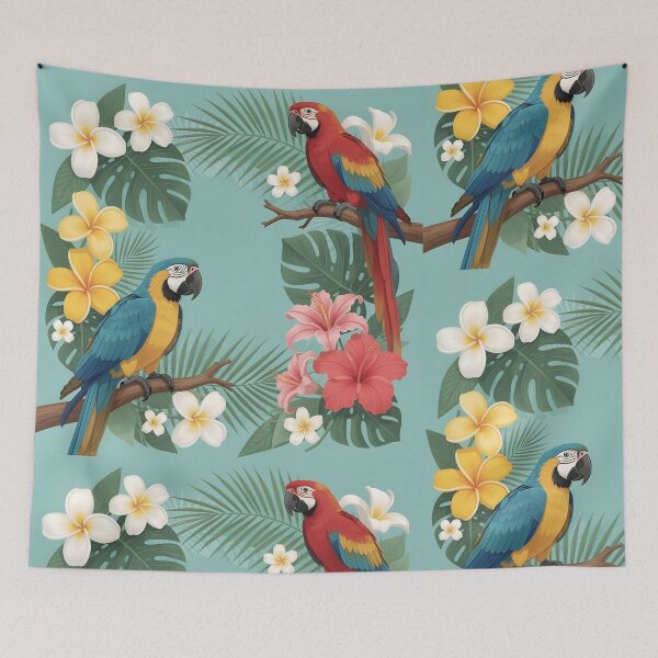 Item preview, Vibrant Tropical Macaws and Hibiscus Floral Pattern designed and sold by ayatstudio.