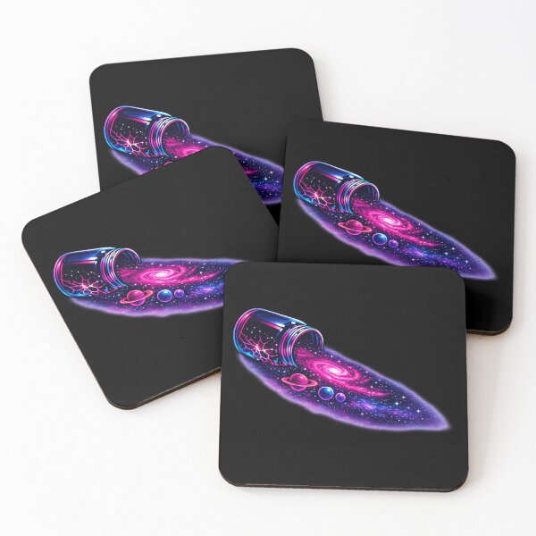Item preview, Broken Jar Galaxy Spill — Neon Space Art | Surreal Cosmic Poster & Sticker designed and sold by ArtoryWorks.