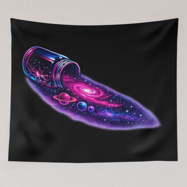Item preview, Broken Jar Galaxy Spill — Neon Space Art | Surreal Cosmic Poster & Sticker designed and sold by ArtoryWorks.