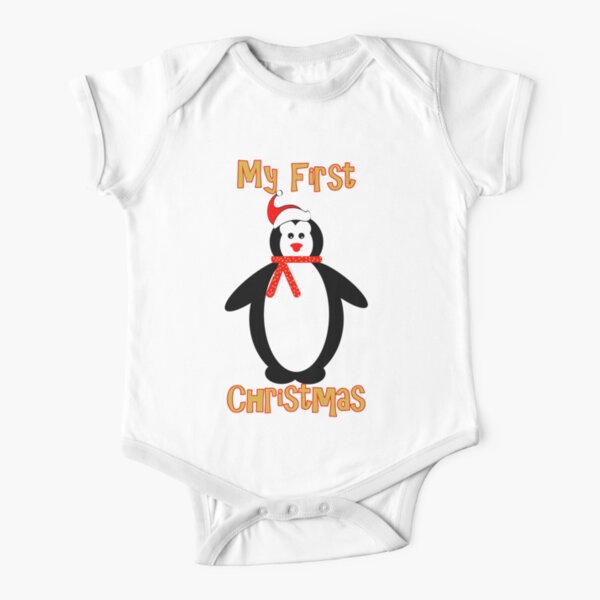 My first Christmas - Penguin Short Sleeve Baby One-Piece