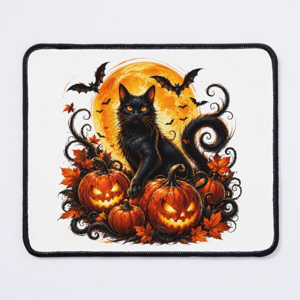 Item preview, Spooky cat guards pumpkins  designed and sold by Elisa Miller.