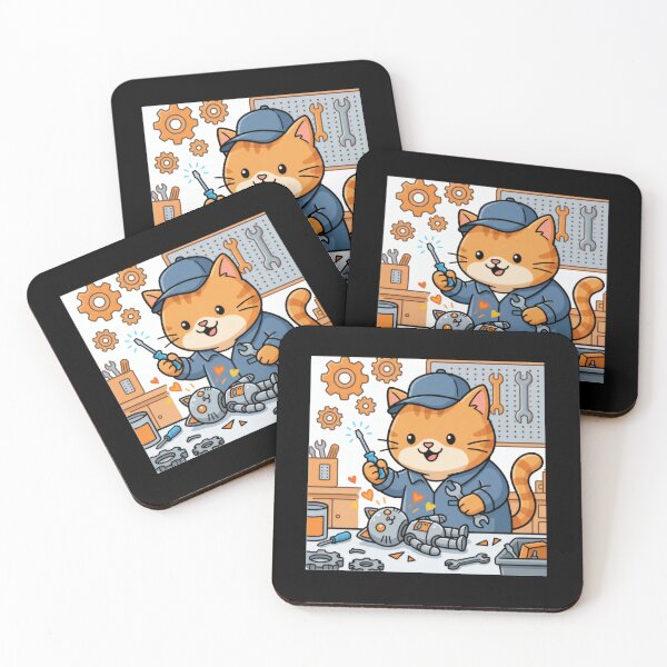 Item preview, Orange Kawaii Cat Mechanic Fixing Robot designed and sold by AbanoubStore.