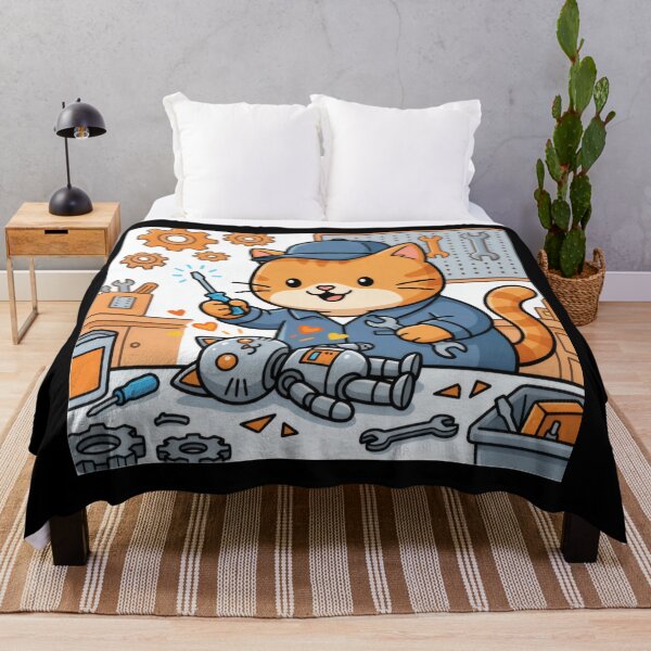 Item preview, Orange Kawaii Cat Mechanic Fixing Robot designed and sold by AbanoubStore.