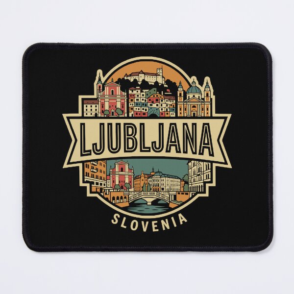 Item preview, Retro Ljubljana Slovenia Skyline Vintage Travel Badge designed and sold by Imaginationbeyond.