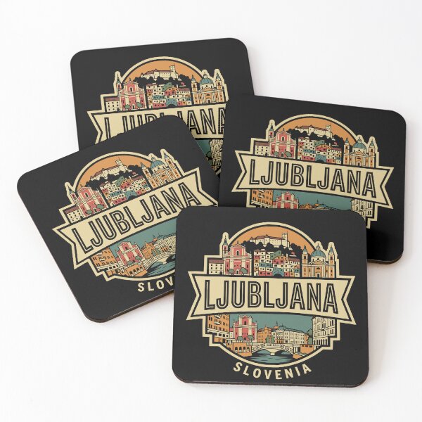 Item preview, Retro Ljubljana Slovenia Skyline Vintage Travel Badge designed and sold by Imaginationbeyond.