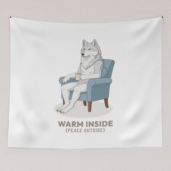 Item preview, Vintage Wolf Drinking Tea Retro Illustration designed and sold by Cozy Vintage Animal.