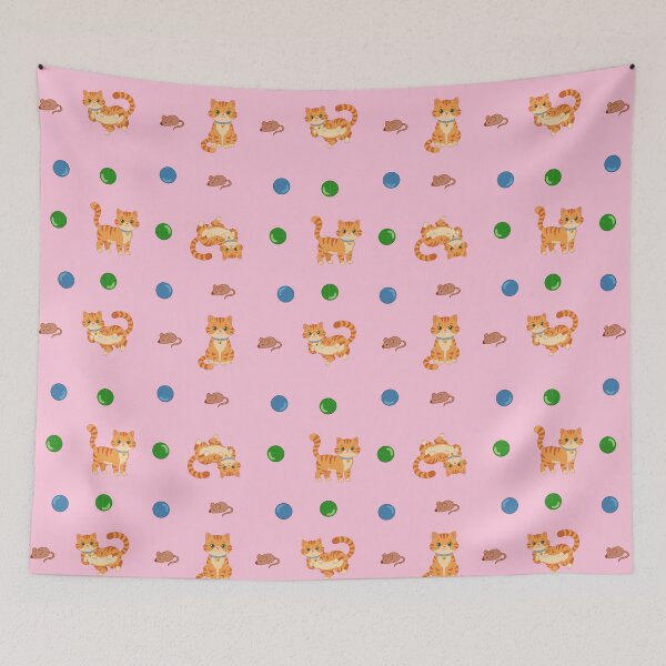 Item preview, Cute Orange Tabby Cat with Mouse Toys seamless pattern  designed and sold by Surya Design Studio.