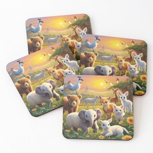 Item preview, Baby Animals Together in Golden Sunset Meadow designed and sold by CASASIS_MERCH.