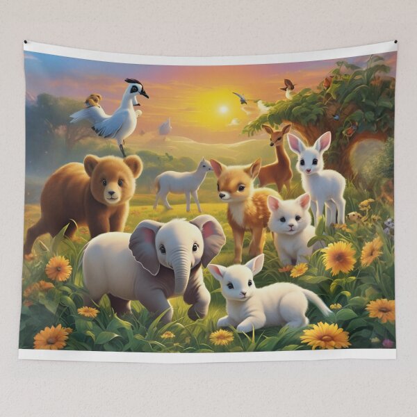 Item preview, Baby Animals Together in Golden Sunset Meadow designed and sold by CASASIS_MERCH.