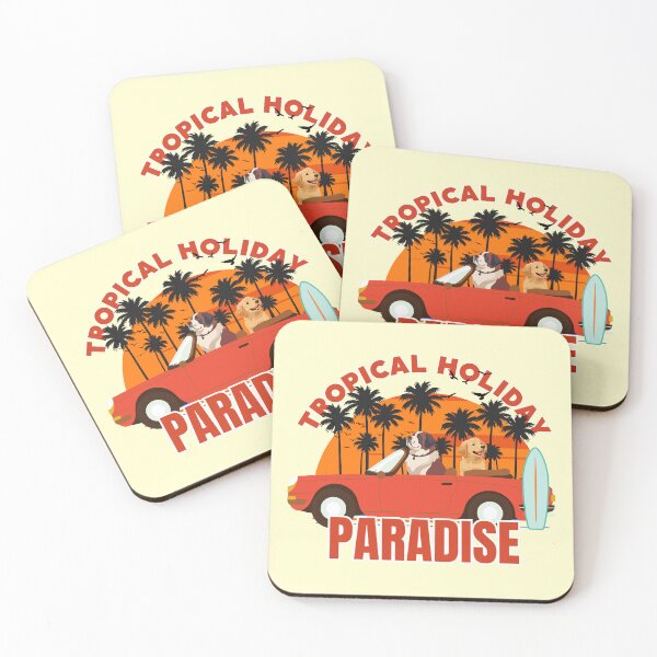 Item preview, Tropical Paradise Dog Holiday Red Convertible designed and sold by SilverSeaBKK.