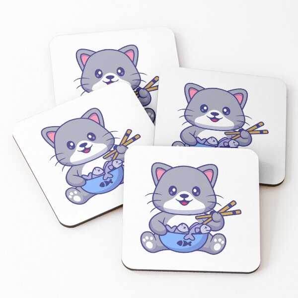 Item preview, Cute Grey Cat Eating Bowl of Fish designed and sold by Chrislogo.
