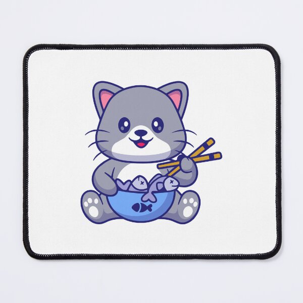 Item preview, Cute Grey Cat Eating Bowl of Fish designed and sold by Chrislogo.