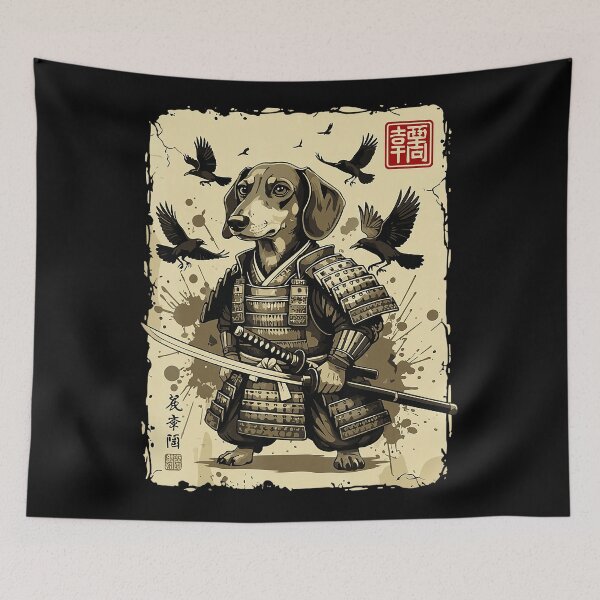 Item preview, Vintage Samurai Dachshund Warrior in Traditional Japanese Armor designed and sold by titanlevi.