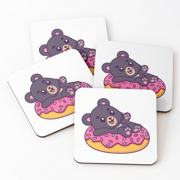 Item preview, Cute Little Bear Floating on Pink Glazed Donut Illustration designed and sold by Chrislogo.