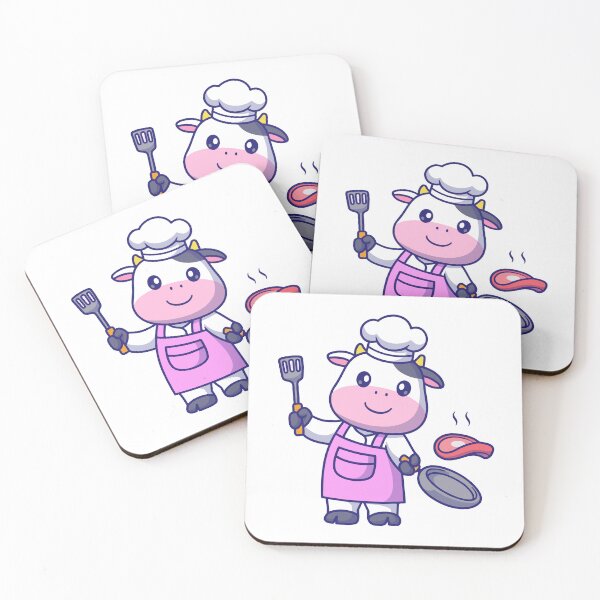 Item preview, Cute Cow Chef Grilling Steak with Spatula Illustration designed and sold by Chrislogo.