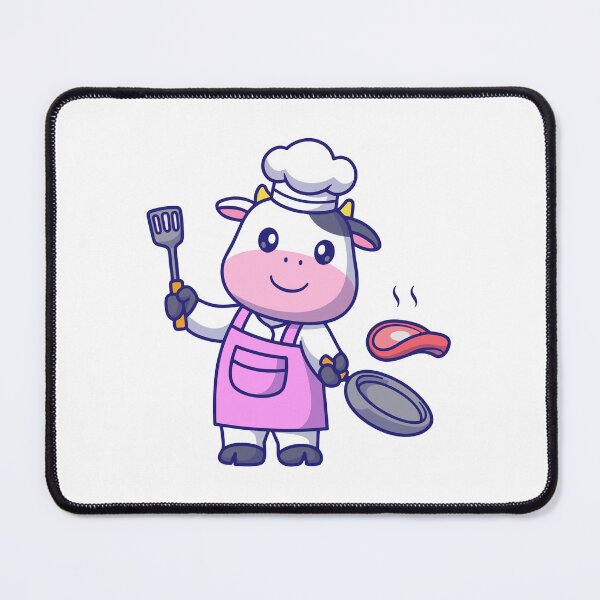 Item preview, Cute Cow Chef Grilling Steak with Spatula Illustration designed and sold by Chrislogo.