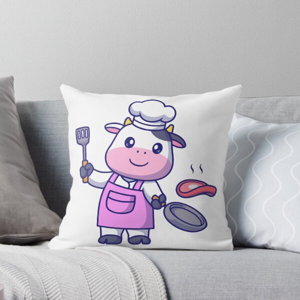 Item preview, Cute Cow Chef Grilling Steak with Spatula Illustration designed and sold by Chrislogo.