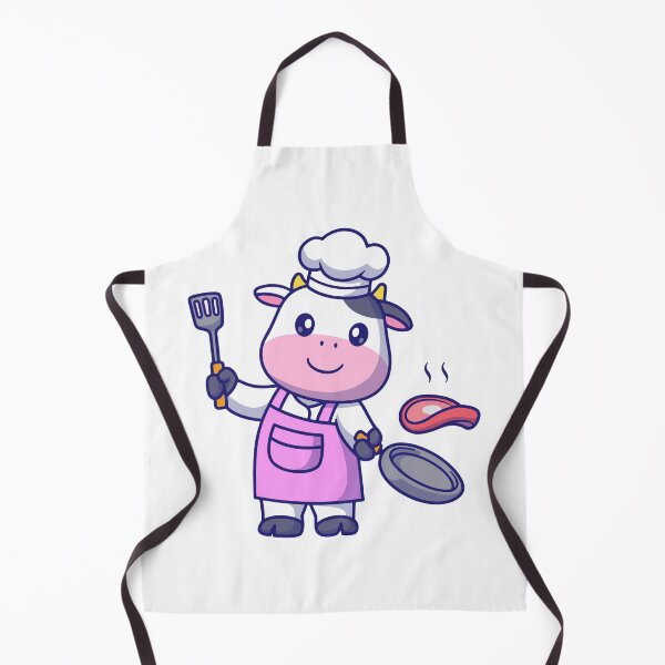 Item preview, Cute Cow Chef Grilling Steak with Spatula Illustration designed and sold by Chrislogo.
