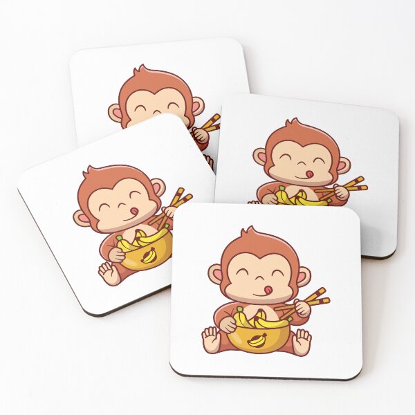 Item preview, Cute Baby Monkey Eating Banana with Chopsticks Illustration designed and sold by Chrislogo.