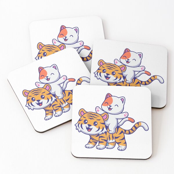 Item preview, Cute Cat Riding on Back of Little Tiger Illustration designed and sold by Chrislogo.