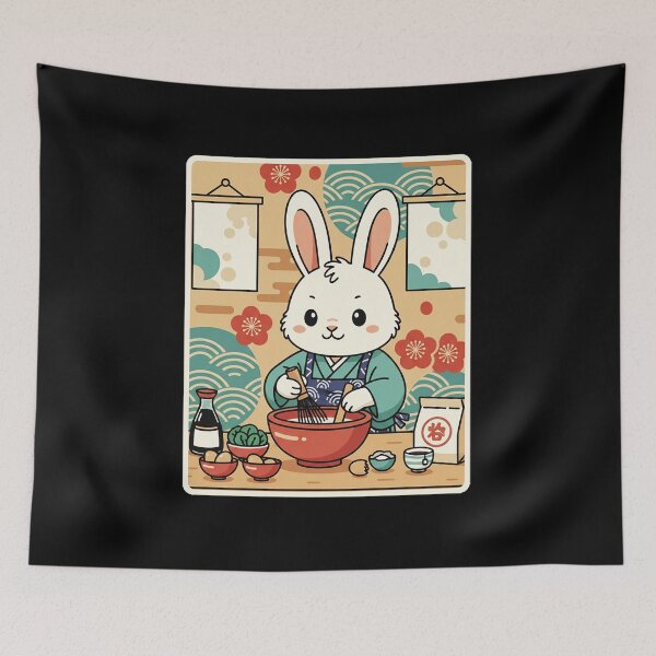 Item preview, Cute Bunny Making Ramen in Cozy Japanese Kitchen designed and sold by JordynLadukeg65.