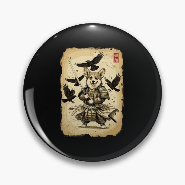 Item preview, Vintage Samurai Corgi Warrior with Ravens and Classic Armor designed and sold by titanlevi.
