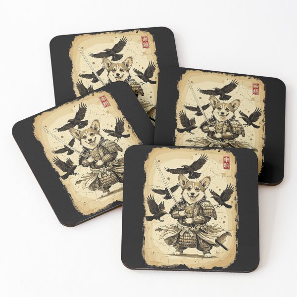 Item preview, Vintage Samurai Corgi Warrior with Ravens and Classic Armor designed and sold by titanlevi.