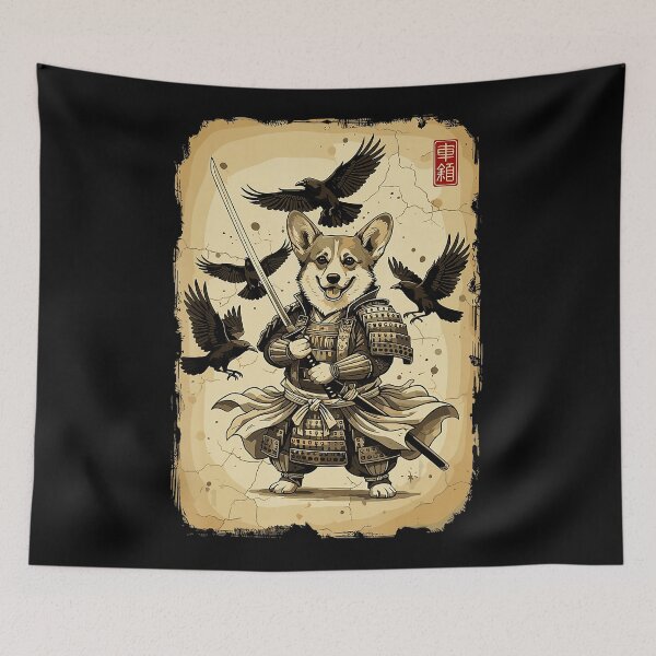 Item preview, Vintage Samurai Corgi Warrior with Ravens and Classic Armor designed and sold by titanlevi.