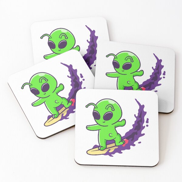 Item preview, Cute Green Alien Surfing in Space Cartoon designed and sold by Klashnekoff.