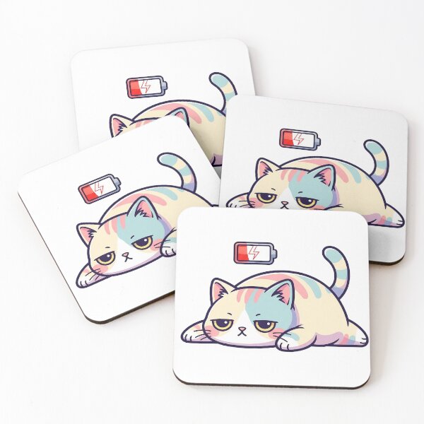 Item preview, Cute Tired Cat Minimal Low Battery Feline Illustration designed and sold by Osmose-Studio ⭐⭐⭐⭐⭐.