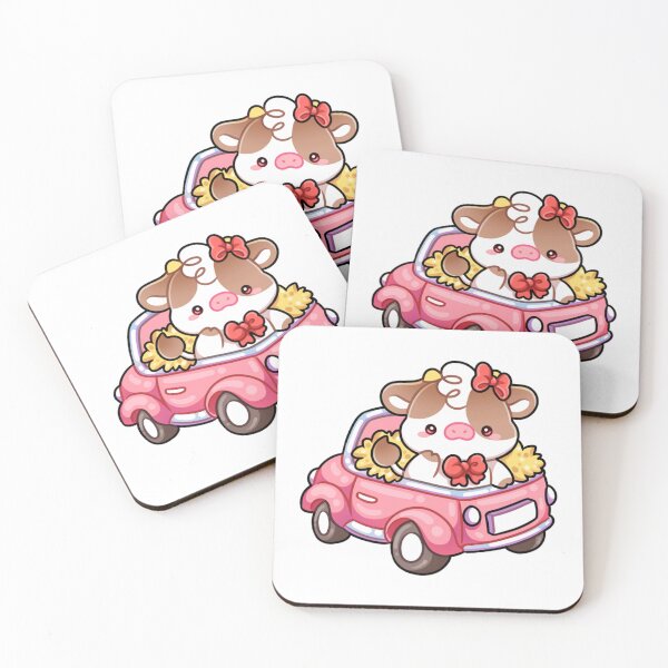 Item preview, Backroad Country Cow Cute Calf Driving Pink Car Art designed and sold by mokopuniarts.