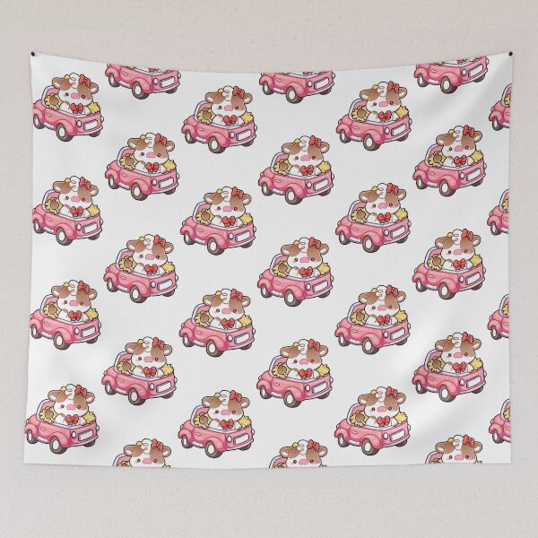 Item preview, Backroad Country Cow Cute Calf Driving Pink Car Art designed and sold by mokopuniarts.