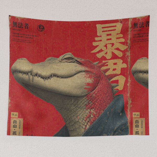 Item preview, Outlaw Crocodile Japanese Biker Retro Art designed and sold by obstinator.