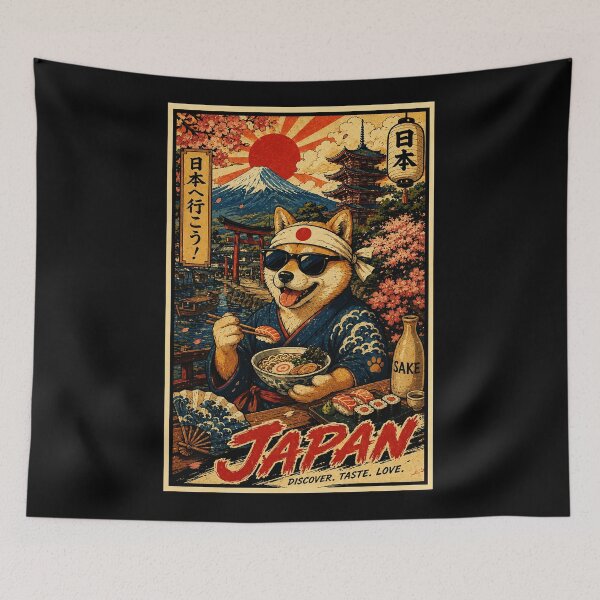 Item preview, Retro Japan Travel Poster With Cool Shiba Ramen Night designed and sold by eliramaison.