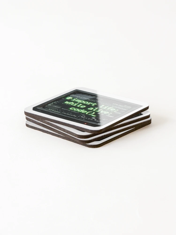 Thumbnail 4 of 5, Coasters (Set of 4), Python Code Programmer Glitch Terminal Tech Humor designed and sold by PictoVibe.
