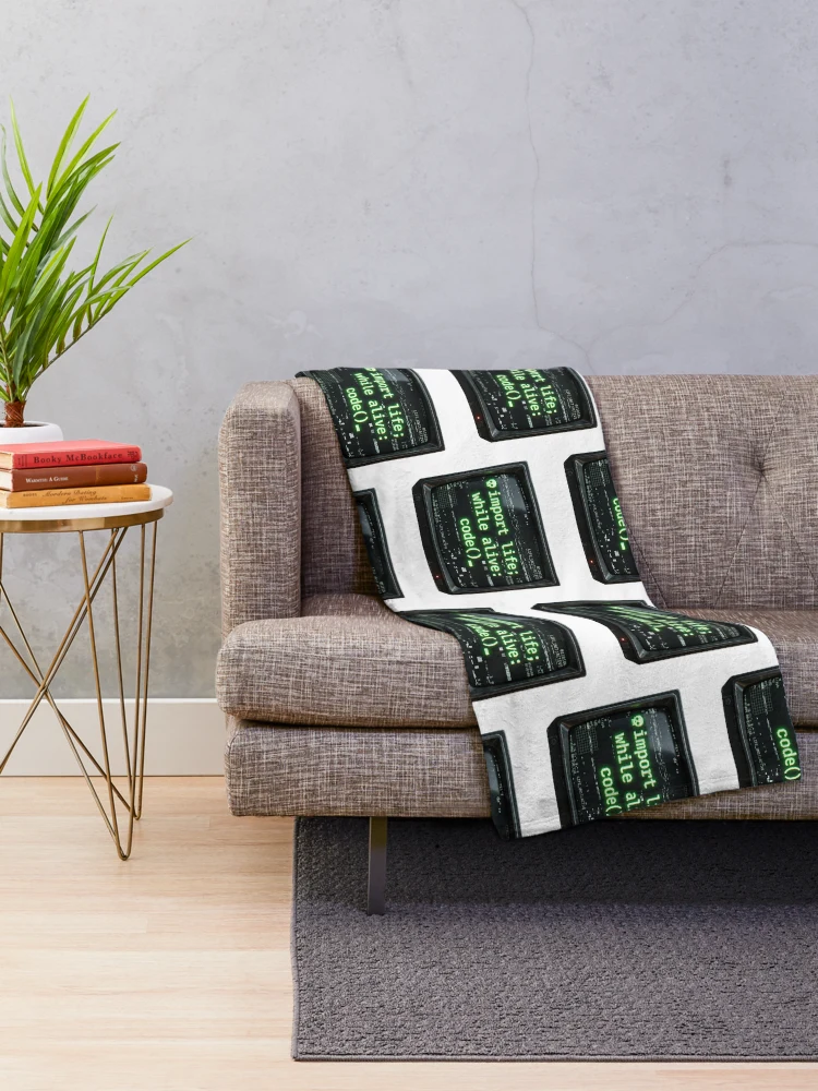 Thumbnail 2 of 6, Throw Blanket, Python Code Programmer Glitch Terminal Tech Humor designed and sold by PictoVibe.